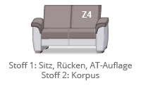 Zuschnittvariante Stoff1: Sitz, Rücken, AT-Auflage - Stoff 2: Korpus
